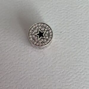 Pandora Silver Brooch with Star Design and Crystal Accents